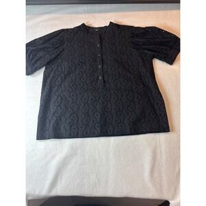 Ann Taylor Womens Black Eyelet Top L